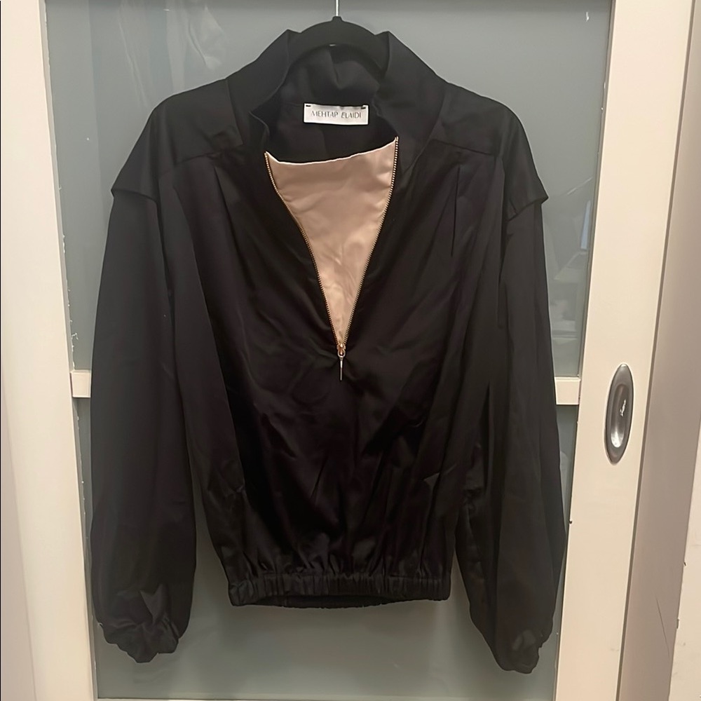MEHTAP ELAIDI Black and Beige Pullover Jacket, Lightweight Jacket, 40